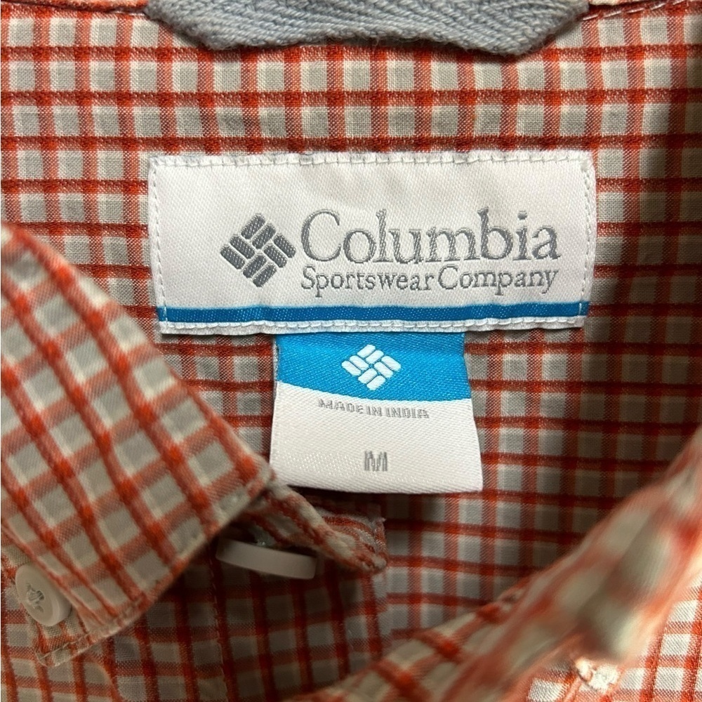 Columbia Mens Button Down Shirt size medium Red Gray Check Long Sleeve - Picture 3 of 5